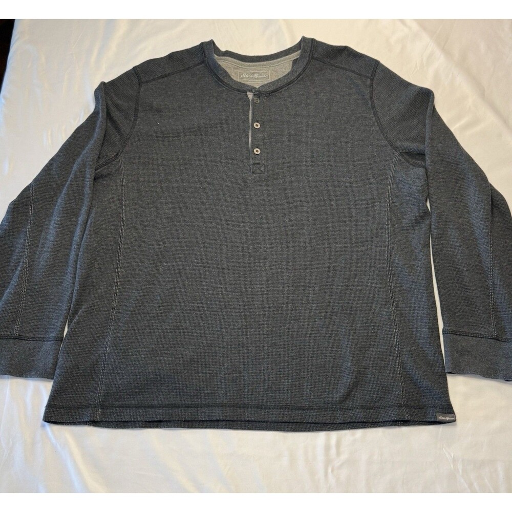 Eddie Bauer Shirt Gray Thermal Waffle Knit Henley Button Long Sleeve Mens 2XL